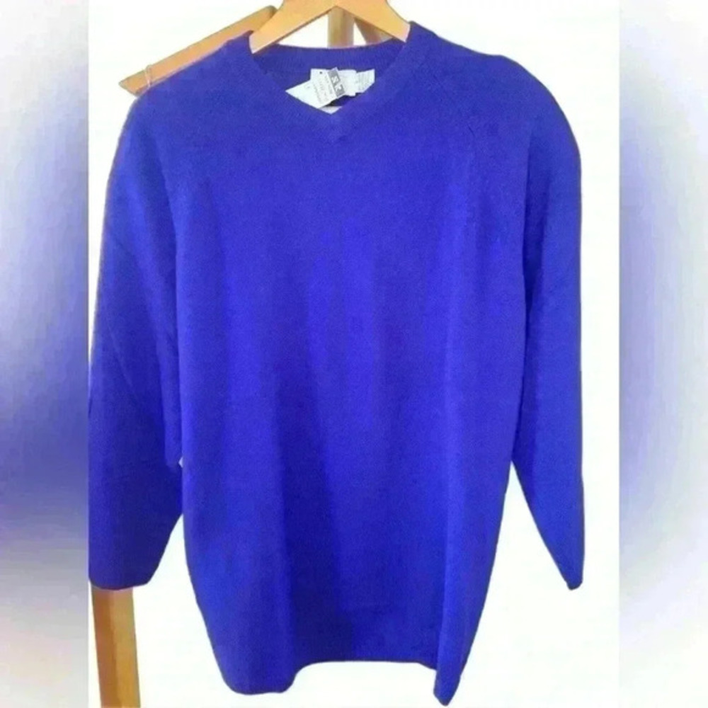 NWT Vintage 80s ‎ 100% Cashmere Blue Belford V Neck Sweater Women's Size M
